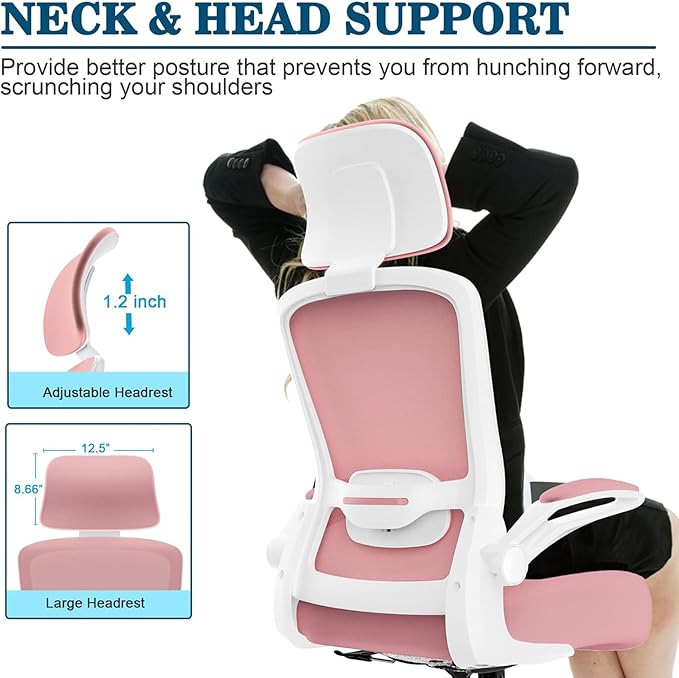 Mimoglad Office Chair, High Back Ergonomic Desk Chair with Adjustable Lumbar Support and Headrest, Swivel Task Chair with flip-up Armrests for Guitar Playing