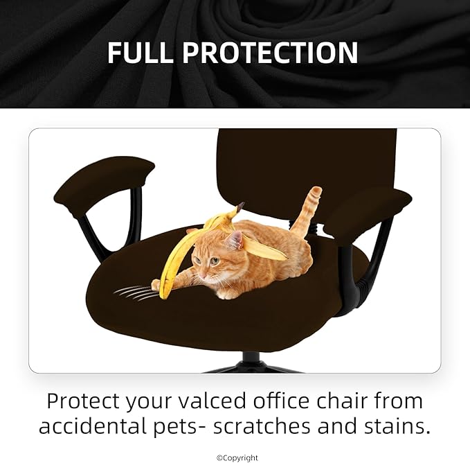 DIVA EN CAMINO DEC Office Chair Covers - Universal Stretch Computer Chair Slipcover - 180GSM Washable Rotating Backrest Coverings & Cushion Protectors & Armrest Covers for Dogs, Cats, Pets, Brown
