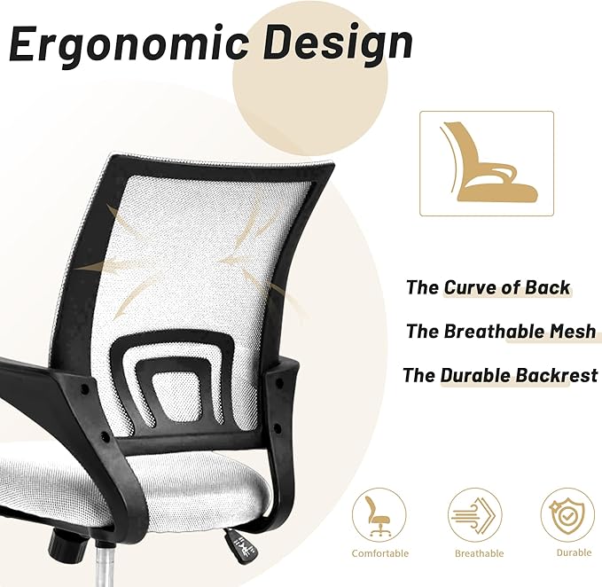 Office Chair,Work Chairs for Home Office,Ergonomic Desk Chair with Lumbar Support,Mesh Office Chair with Arm and Wide Comfortable Seat,Adjustable Rolling Office Chair,White
