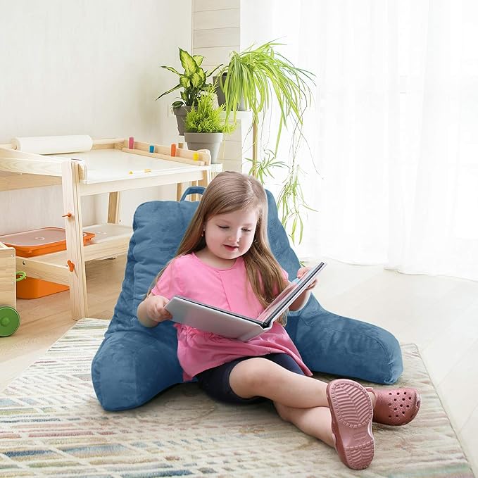 Clara Clark Reading Pillow for Kids & Teens with Shredded Memory Foam, Backrest Pillows for Reading, Watching, and Gaming, Use on Couch, Bed, Floor, Adjustable Support with Washable Cover Blue Heaven