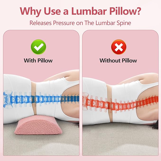 Cozyhealth - 2.95" H*18.7" L - Soft Small Lumbar Pillow for Sleeping, Memory Foam Back Lumbar Support Cushion for Lower Back Pain Relief Bed Waist Sleep Support Pillow for Side, Back (Pink, Small)