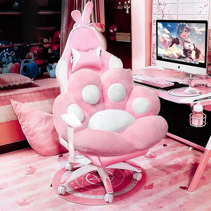 DOBUONO Cat Paw Cushion Kawaii Office Desk Chair Cushion Comfy Plush Cat Paw Shape Gaming Chair Cushion Bear Cute Seat Cushion for Girl, Kawaii Room Bedroom Decorate 28"x 24" (Pink)