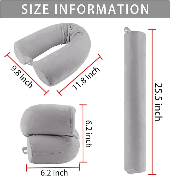 Twist Memory Foam Travel Pillow for Neck, Chin, Lumbar and Leg Support-for Travling on Airplane, Train, Bus or at Home-Adjustable, Bendable Roll Pillow with Washable Soft Cover