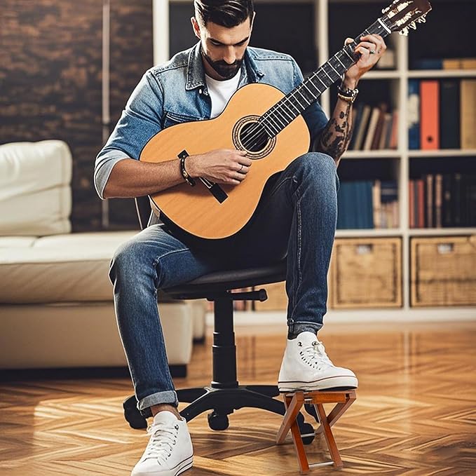Guitar Stool Foot Rest, Adjustable Foot Stool Folded Wooden Guitar Pedal,Pedicure Foot Stool Footrest 4 Level (Rosewood)