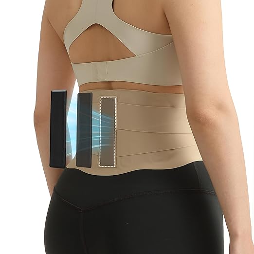 RANDY SUN Upgraded Ultra Thin Back Brace with Contoured EVA Pad, Lightweight Lumbar Support Belt for Women & Men, Invisible Waist Support for Daily Wear Light Taupe XL(Waist:36"-43")