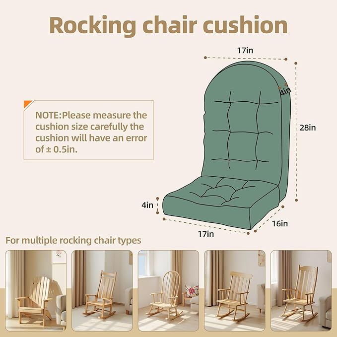 Rocking Chair Cushion - Corduroy Fabric, High-Density Sponge, Durable Comfort Non-Slip Bottom Tufted Seat Pads with Ties, Corduroy︱Sage Green, 44x19x4 inch