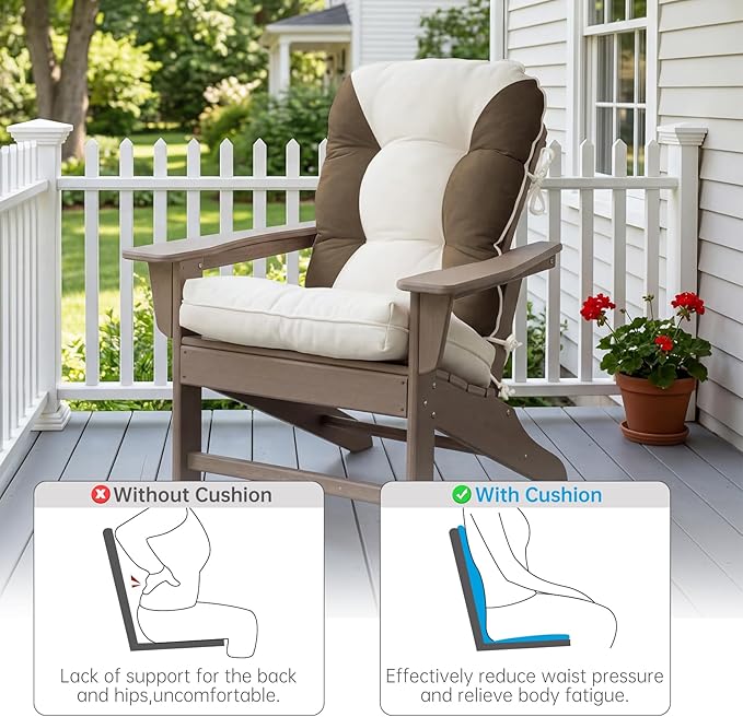 Rocking Chair Cushions Set - Non-Slip Adirondack Chair Cushions with Ties Indoor/Outdoor Rocking Chair Pad for Living Room, Bedroom, Balcony, Office