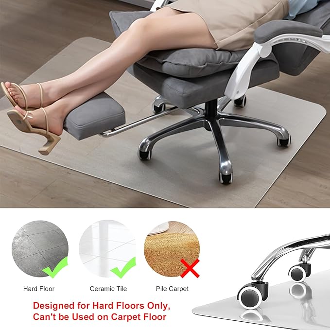 Kuyal Chair Mat for Hardwood Floor,46 x 53 inches Rectangle Desk Durable Wood/Tile Protection Mat for Rolling Chairs, Non-Studded Bottom