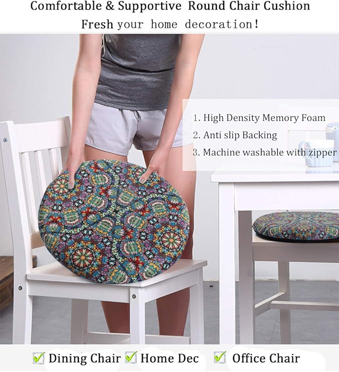 Sigmat Memory Foam Seat Cushion Anti-Slip Soft Round Stool Cushion Chair Pad 15 Inch Floral