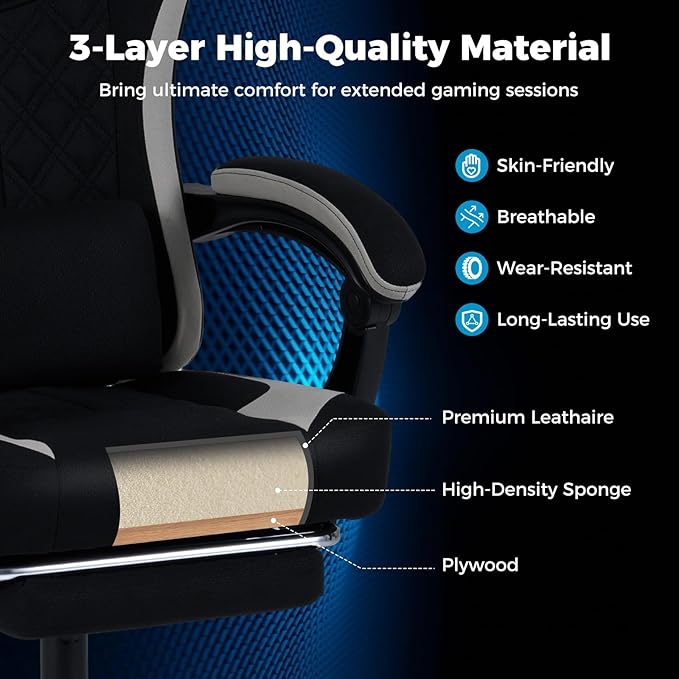 Goplus Gaming Chair, Ergonomic Office Chair with Foot Rest, Lumbar Support, Linkage Armrests, Detachable Headrest, 360°Swivel Computer Desk Chair w/Adjustable Backrest & Height, 330 lbs Capacity