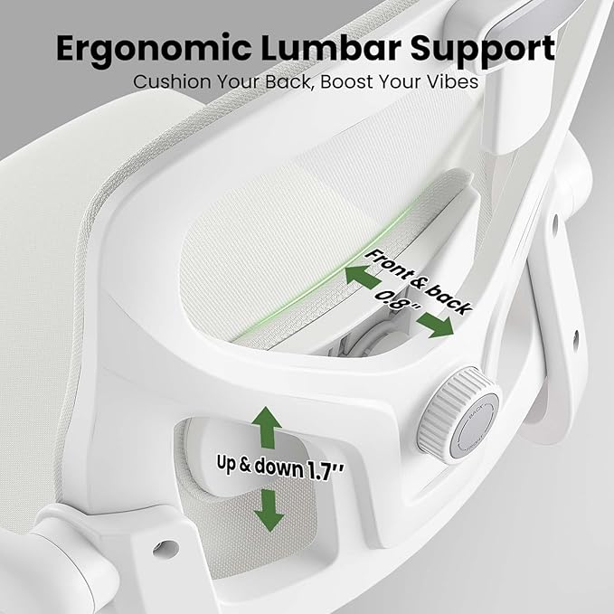 Ergonomic Mesh Office Chairs with Lumbar Support and Adjustable Headrest, High Back Comfortable Computer Desk Chair with Wheels and Armrests, Home Office Rolling Gaming Chair, Max Load 350 lbs (White)