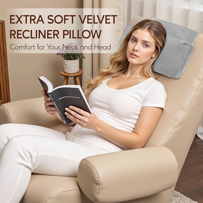 Neck Pillow for Recliner Chair, 14" Adjustable Recliner Pillow for Headrest, Soft Velvet Weighted Back Non-Slip Head Pillow for Recliner, Couch, Chair, Sofa