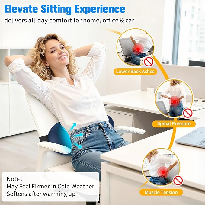 SweetSlubr Lumbar Support Pillow for Office Chair - Memory Foam Lumbar Pillow with Detachable Strap & Breathable Cover, Ergonomic Back Support for Office Chair, Car Seat Cushion, Bed Rest (Blue)