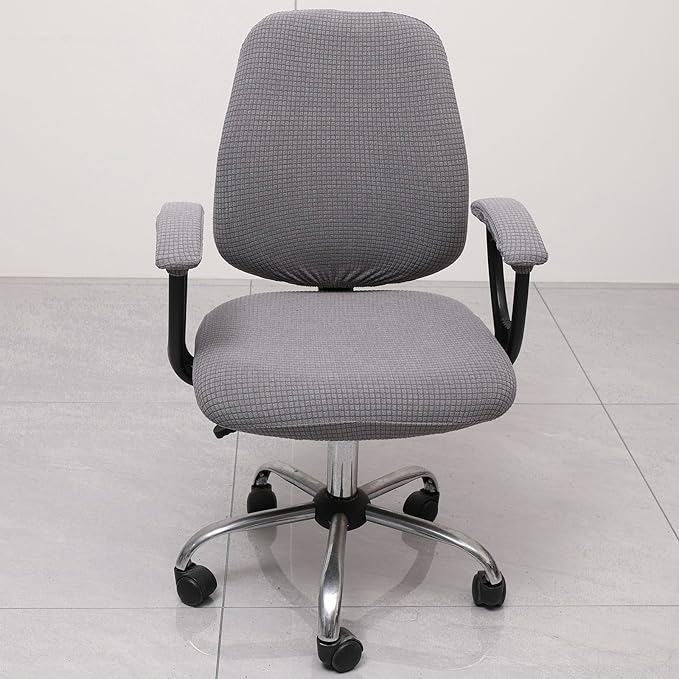 Melaluxe Office Chair Cover with Armrest Covers， Universal Stretch Desk Chair Cover, Computer Chair Slipcovers - Light Gray