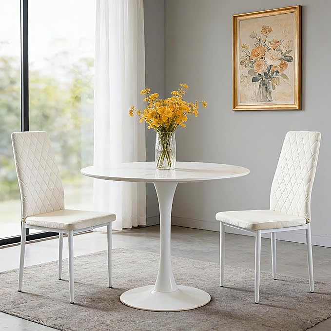 Lightdot Dining Chairs Set of 2, Moden Kitchen Table Chairs with Mental Legs and Padded Seat for Dining Room/Kitchen/Living Room/Restaurant, Beige