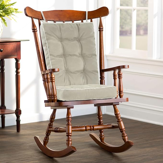 Topotdor Jumbo Rocking Chair Cushions Indoor, Tufted Rocking Chair Seat Cushion for Patio Furniture, Water Resistant Rocking Chair Pads with Ties for Nursery Balcony Chair, Hazel