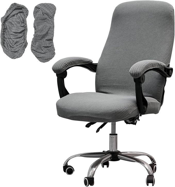 Melaluxe Office Chair Cover with Armrest Covers， Universal Stretch Desk Chair Cover, Computer Chair Slipcovers (Size: L) - Light Gray