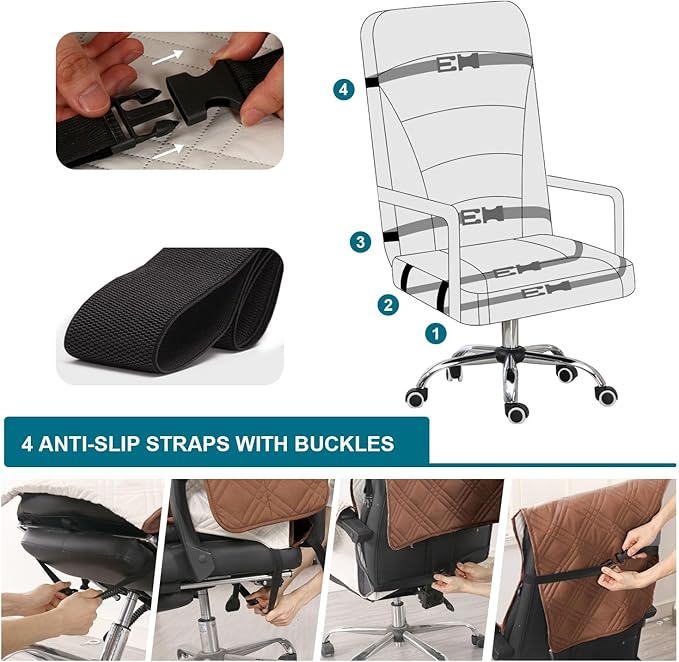 Turquoize Waterproof Office Chair Cover with Armrest Covers Durable Computer Desk Chair Cover with Arms Quilted Office Chair Seat Cover Slipcover with Anti-Slip Buckle for Home Office, Terracotta