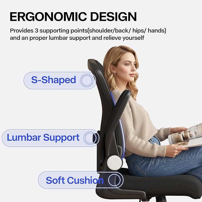 Office Chair, Ergonomic Desk Chair with Adjustable Lumbar Support Flip-up Arms,Comfortable Swivel Mesh Back Computer Chair Executive Task Chair for Home Office Use (Black)