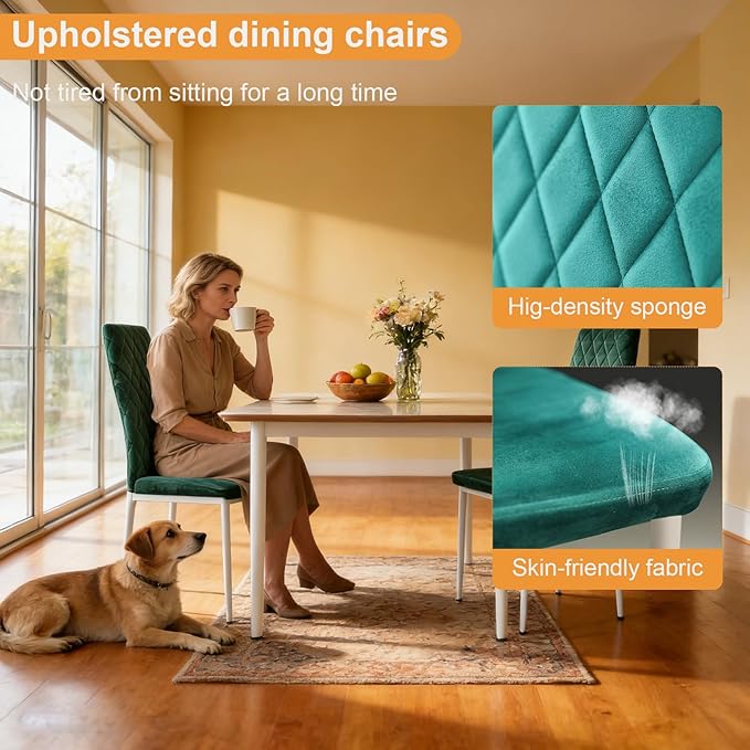 Lightdot Dining Chairs Set of 2, Moden Kitchen Table Chairs with Mental Legs and Padded Seat for Dining Room/Kitchen/Living Room/Restaurant, Green