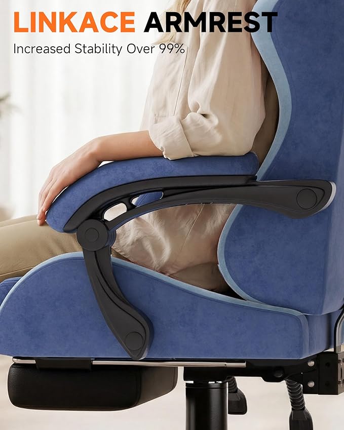 GTPLAYER Gaming Chair with Footrest, Computer Gaming Chair for Adults and Kids, Height Adjustable Gamer Chair with 90-155° Recline & Removable Headrest Lumbar Support,Performance Fabric Blue