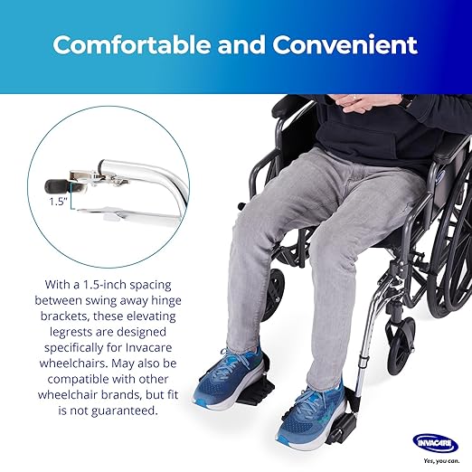 Invacare Wheelchair Legrest with Heel Loops & Swing-Away Design, Adjustable Footrest Length and Flip-Up Composite Footplate, Easy-to-Install, Compatible with Most US Wheelchairs & Transport Chairs