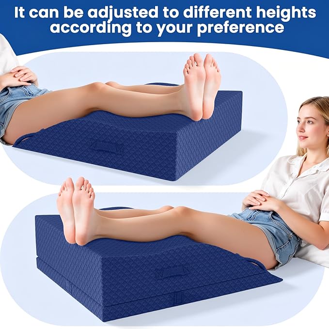 Elevation Pillows for Leg After Surgery, Memory Foam Adjustable Wedge Pillow for Injury or Rest, Ankle Pillow for Sleeping Blood Circulation Blue/Double Leg