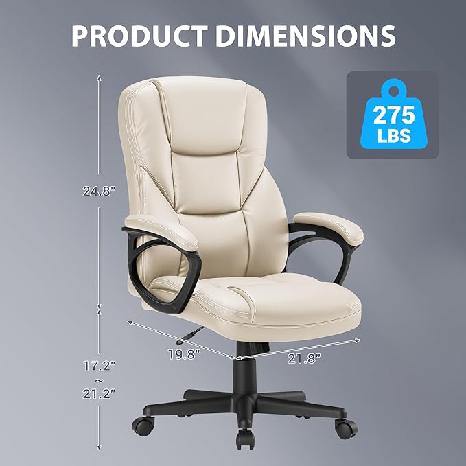 Shahoo Ergonomic Office Chair Executive Adjustable Desk Chair with Flip-up Armrests PU Leather Swivel Computer Chair for Home Office Gaming, Lumbar Support Space Saving 300lbs Capacity, Begie
