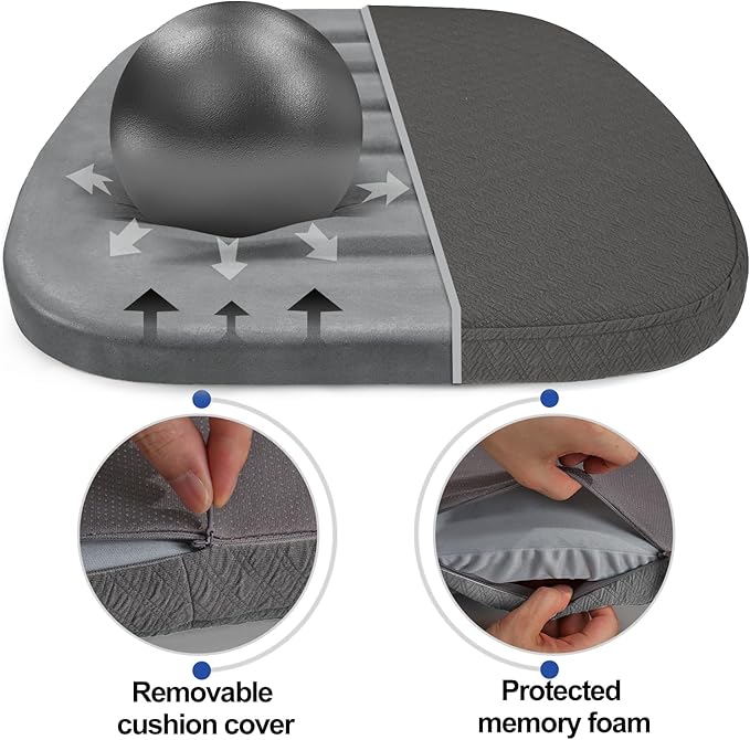 BUYUE Luxury 100% Pure Memory Foam Chair Cushion 1 Pack, Jacquard 16" U-Shape Comfortable Dining Chair Pad, Removable Slip Resistant Kitchen Chair Seat Cushion, (1 piece, Grey)