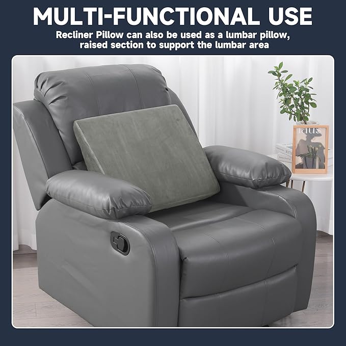 MABOZOO Wedge Recliner Leg Pillow, Foam Extra Large Foot Rest Cushion with Adjustable Straps, Recliner Footrest Extender Leg Elevation Pillow Wedge Pillow for Recliner, Bed, Sofa, Couch (Gray)