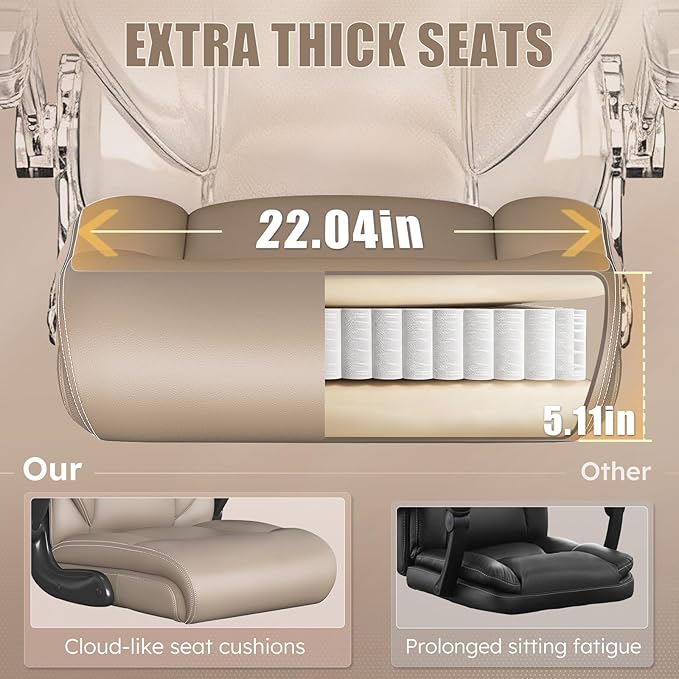 Ergonomic Office Chair, Home Desk Computer Chair, High Back Executive Chair，Padded Leather Ergonomic Computer Desk Chair with Inflatable Lumbar Support & Flip-Up Arms, Swivel Chair,Beige 2 Pack