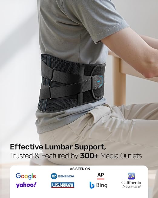 Rakiie Back Braces for Lower Back Pain, Lumbar Support for Men & Women, Breathable Soft Mesh Fabric and 7 Stays All-round Support, Back Support With Lumbar Support Pad for Home & Lifting at Work, Size L (Waist: 39.4"-45.3")