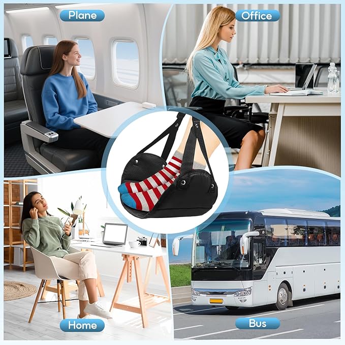 2-PACK Airplane Foot Hammock, Adjustable Plane Foot Rest for Long Flight, Plane Travel Essentials to Relax Your Feet, Foot Rest for Air Travel, Desk & Car (Large, Count, 2.0)