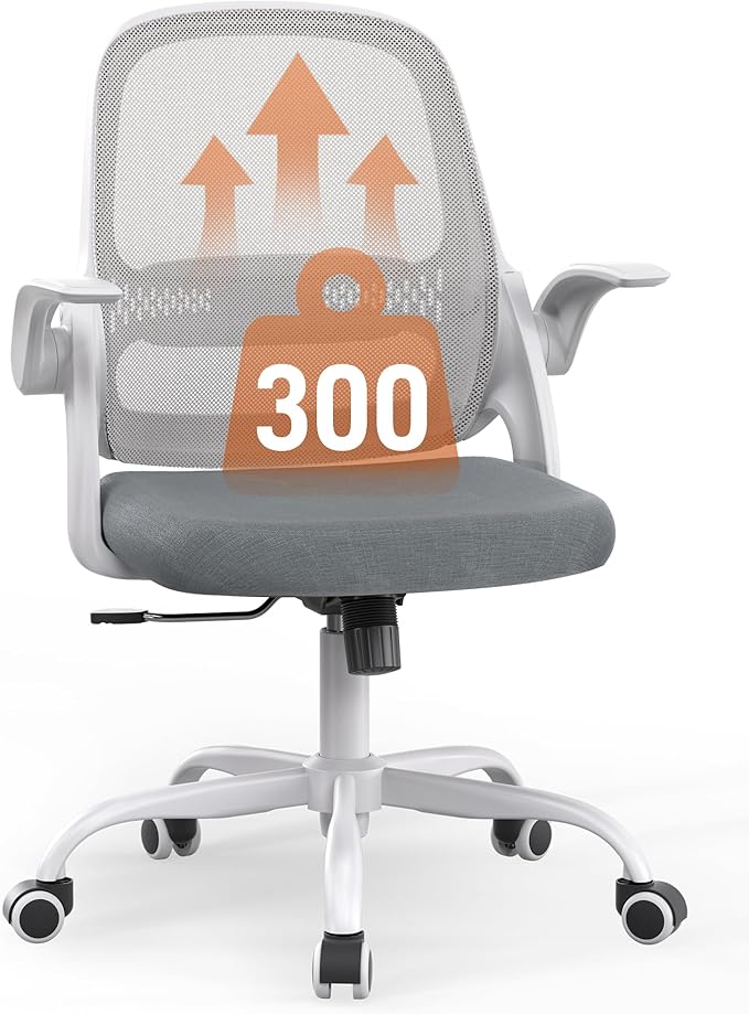 Ergonomic Mesh Office Chair with Flip-Up Arms, Adjustable Height, Breathable Mesh Back & Thick Cushion Seat, 360° Swivel Rolling Computer Desk Chair, BIFMA Certified, Supports 300 lbs (Gray)