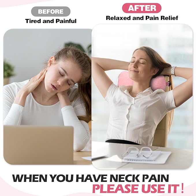 Colingmill 1 Pc Neck Pillow for Recliner Headrest Pillow Bone Shaped Chair Plush with Adjustable Strap Neck Support and Pain Relief Curve Head Cushion for Car Travel Airplane (Pink)