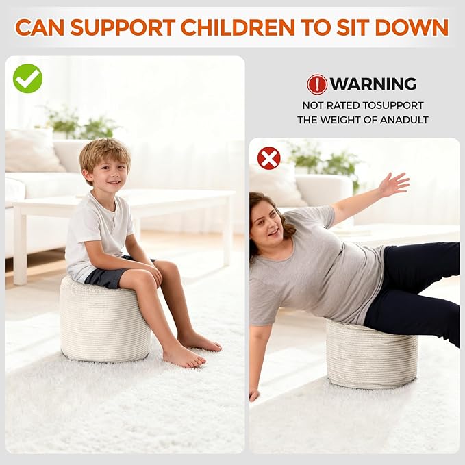 26" x 26" x 18" Pouf Ottoman Foot Rest, Pre-Stuffed Round Foot Stool with Odorless Shredded Memory Foam, Furry & Fluffy Corduroy Footrest for Living Room, Beige
