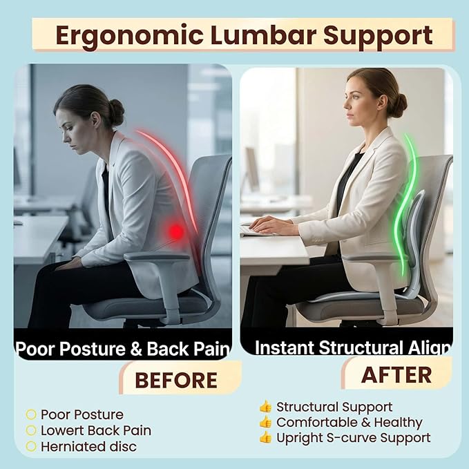 Foldable Ergonomic Posture Corrector Lumbar Support Curve for Office Chair, Portable Posture Corrector Back Curve Seat, Pain Relief