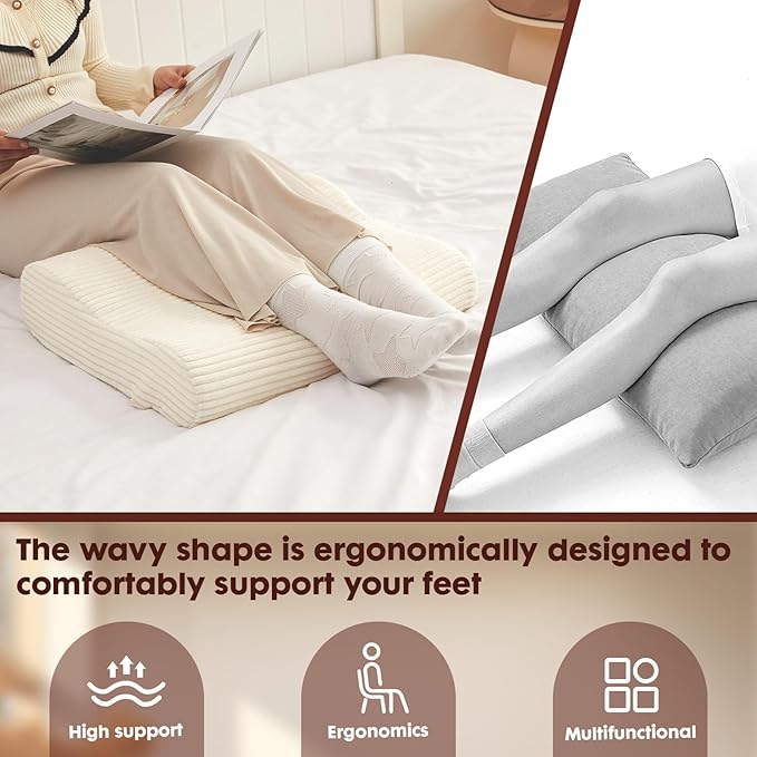 B Shape Corduroy Recliner Foot Pillow, Foam Extra Large Foot Rest Cushion with Adjustable Straps, Suitable for Bed Chair Sofa Headrest Back Lumbar Leg Support Pillow (Beige)