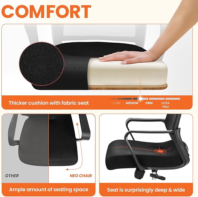 NEO CHAIR Office Desk Chair Gaming Computer Chair Ergonomic Mesh Mid Back with Rolling Wheels Lumbar Support Comfy Swivel Adjustable for Home (Black)