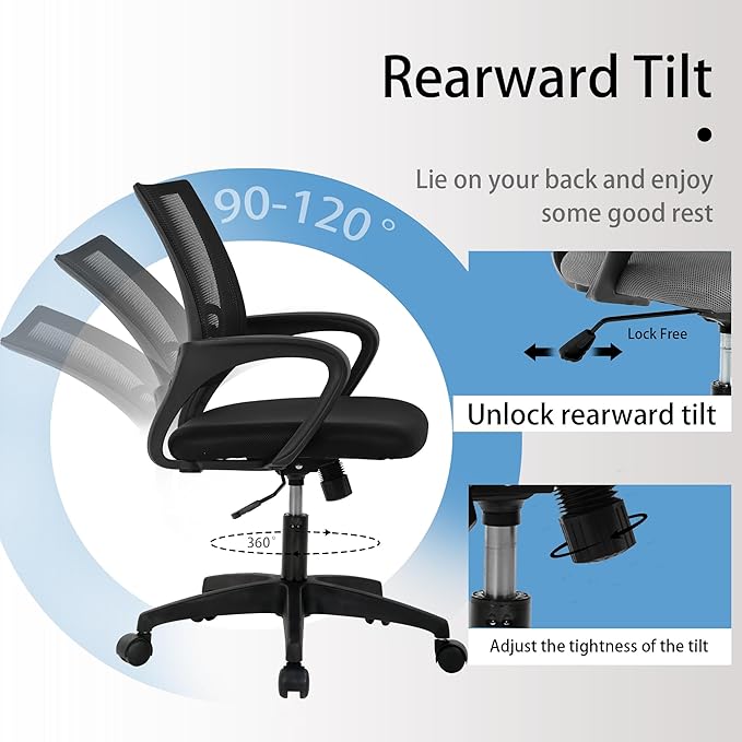Executive Office Chair with Lumbar Support - Premium Mesh Back, Multi-Function Mechanism (250lbs Capacity), PVC Base, Black