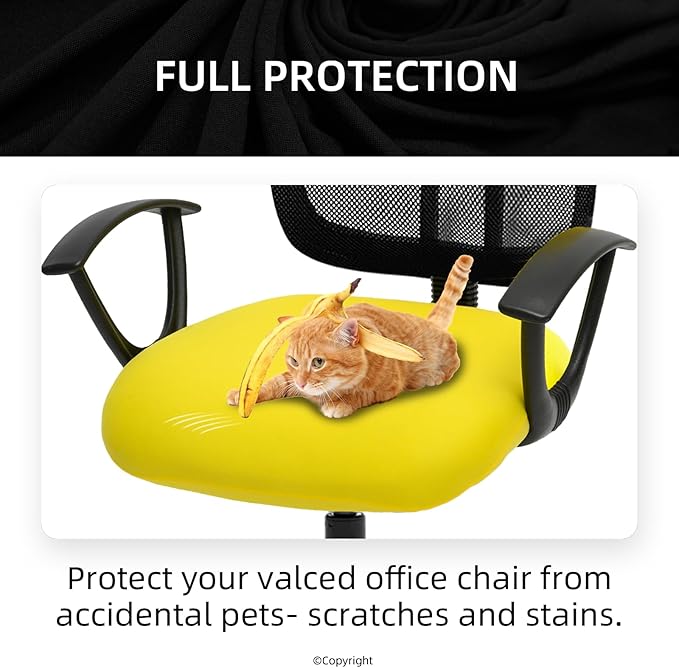 DIVA EN CAMINO DEC Stretchable Desk Office Chair Seat Cushion Covers - Universal Spandex Computer Chair Slipcover - Removable Washable Cushion Protectors for Dogs, Cats, Pets (Yellow)
