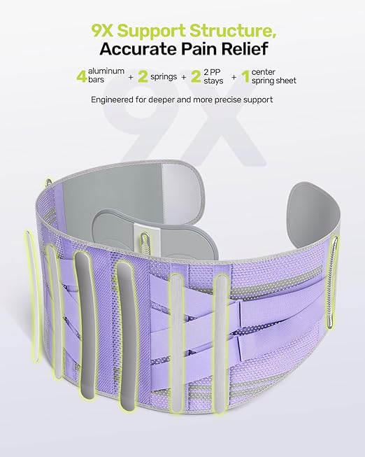 Rakiie Back Brace for Lower Back Pain Women with 9X Support System, Ergonomic Lumbar Support for Pain Relief, Breathable Mesh Design with 3D Silicone Pad for Sciatica,Purple Size XL (Waist: 39.4"-47.6")