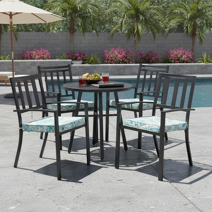 Outdoor 18 inch Square Patio Dining Chair Pads – Comfortable Fiber-Filled Seat Cushions with Ties, Reversible Polyester Fabric - Baltic Paisley, Set of 4