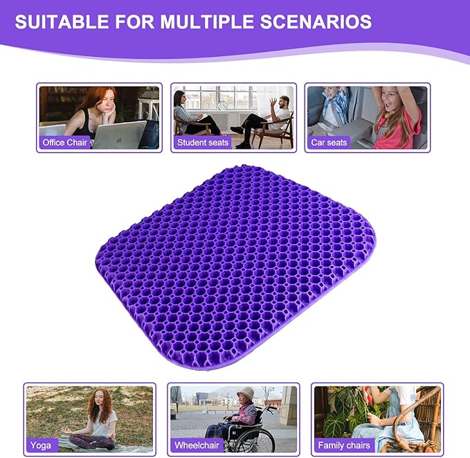 Shouken Large Gel Seat Cushion for Long Sitting - 18 x 17 Inches, with Non-Slip Cover, Soft & Breathable, Gel Chair Cushion for Wheelchair, Car, Desk, Home, Office Chair, Hip Pain Relief