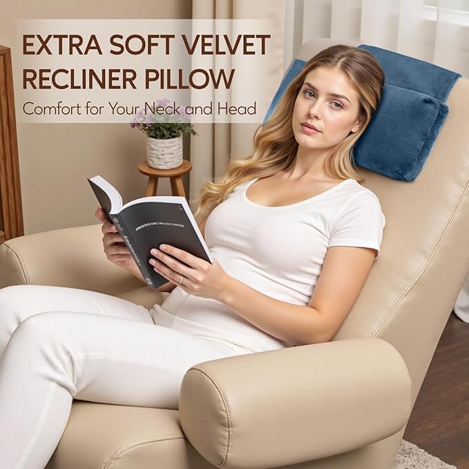 Neck Pillow for Recliner Chair, 14" Adjustable Recliner Pillow for Headrest, Soft Velvet Weighted Back Non-Slip Head Pillow for Couch, Chair, Sofa