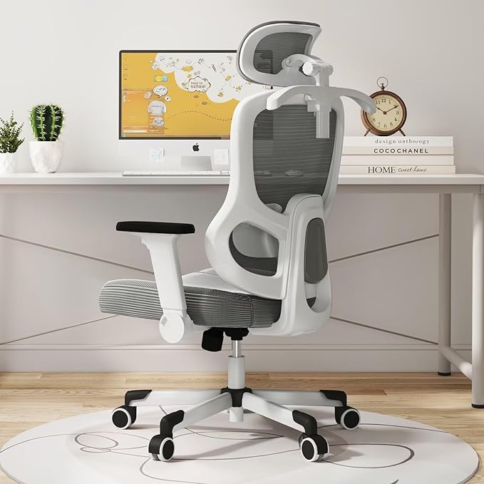 Ergonomic Office Chair Reclining Gaming Chair Adjustable Lumbar Support 4D Armrest 6D Headrest Breathable Mesh Swivel Computer Chairs Home Studio Chairs Desk Chair Coat Hanger Tilt Lock (Grey)