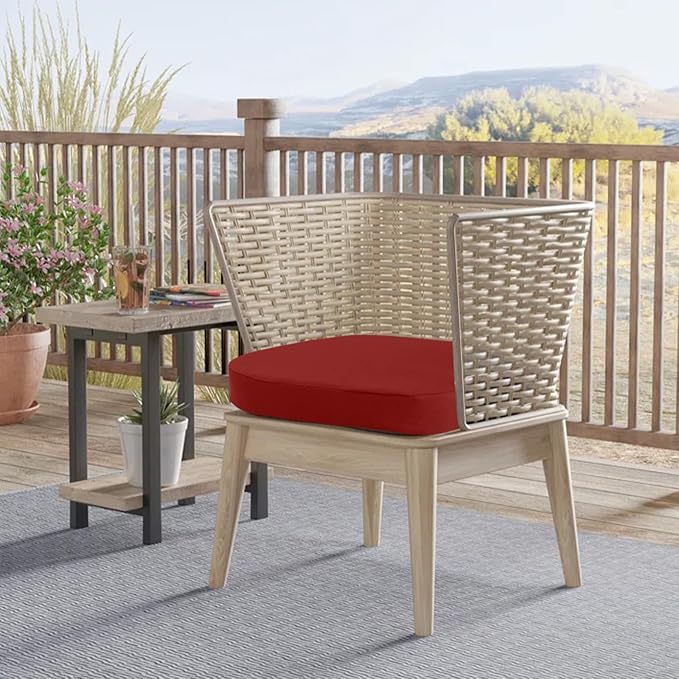 idee-home Outdoor Chair Cushions Set of 4, 17" x 17" x 3" Thick D-Shaped Patio Furniture Outdoor Seat Cushions Waterproof with Ties, Dining Pads
