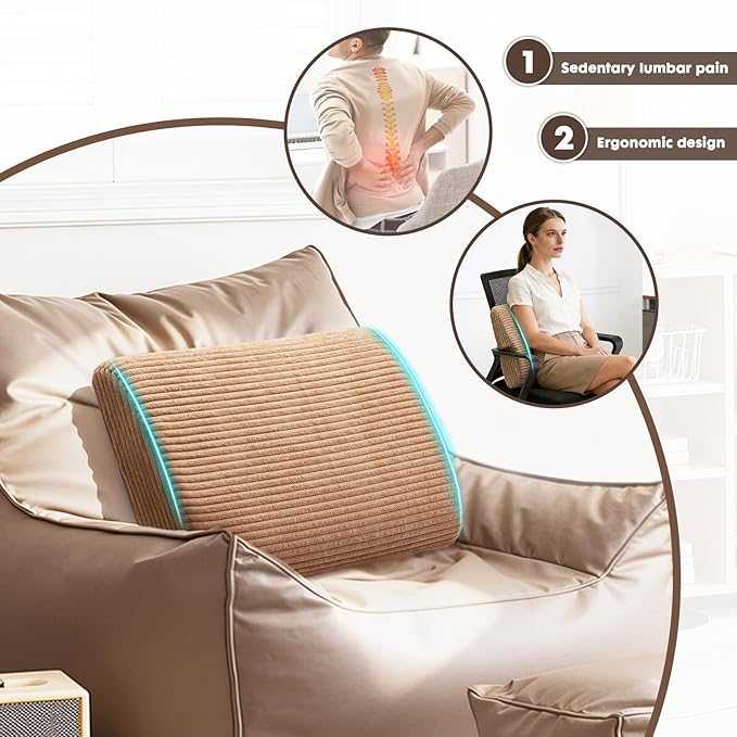 Large Lumbar Cushion Lumbar Support Pillow, Ergonomic Lumbar Pillow with Machine Washable, Help Relieve Pain of Back, Lumbar, Tailbone and Sciatic Nerve Support. (Light Brown)
