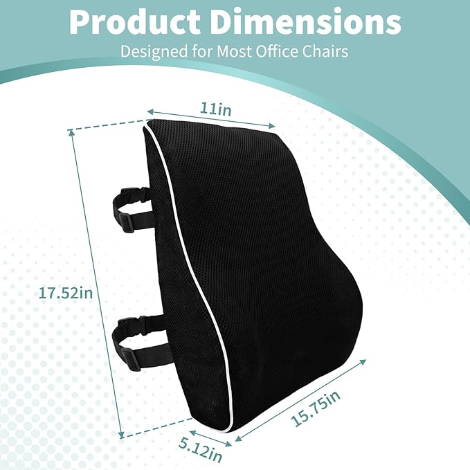 Lumbar Support Pillow for Office Chair, Back Support Pillow for Chair, Ergonomic Memory Foam Back Support Cushion, with Breathable and Washable Ventilated Mesh Cover, Ideal for Office Chairs