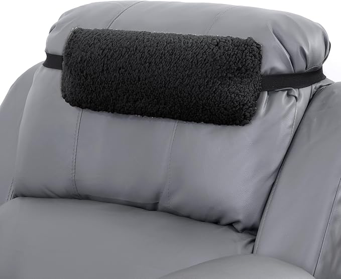 HOMBYS Sherpa Fleece Lumbar Support Pillow with Headrest for Recliner,Memory Foam Chair Cushion for Back Pain,Big High Back Support for Recliner with Chair Headrest for Elderly (Black)